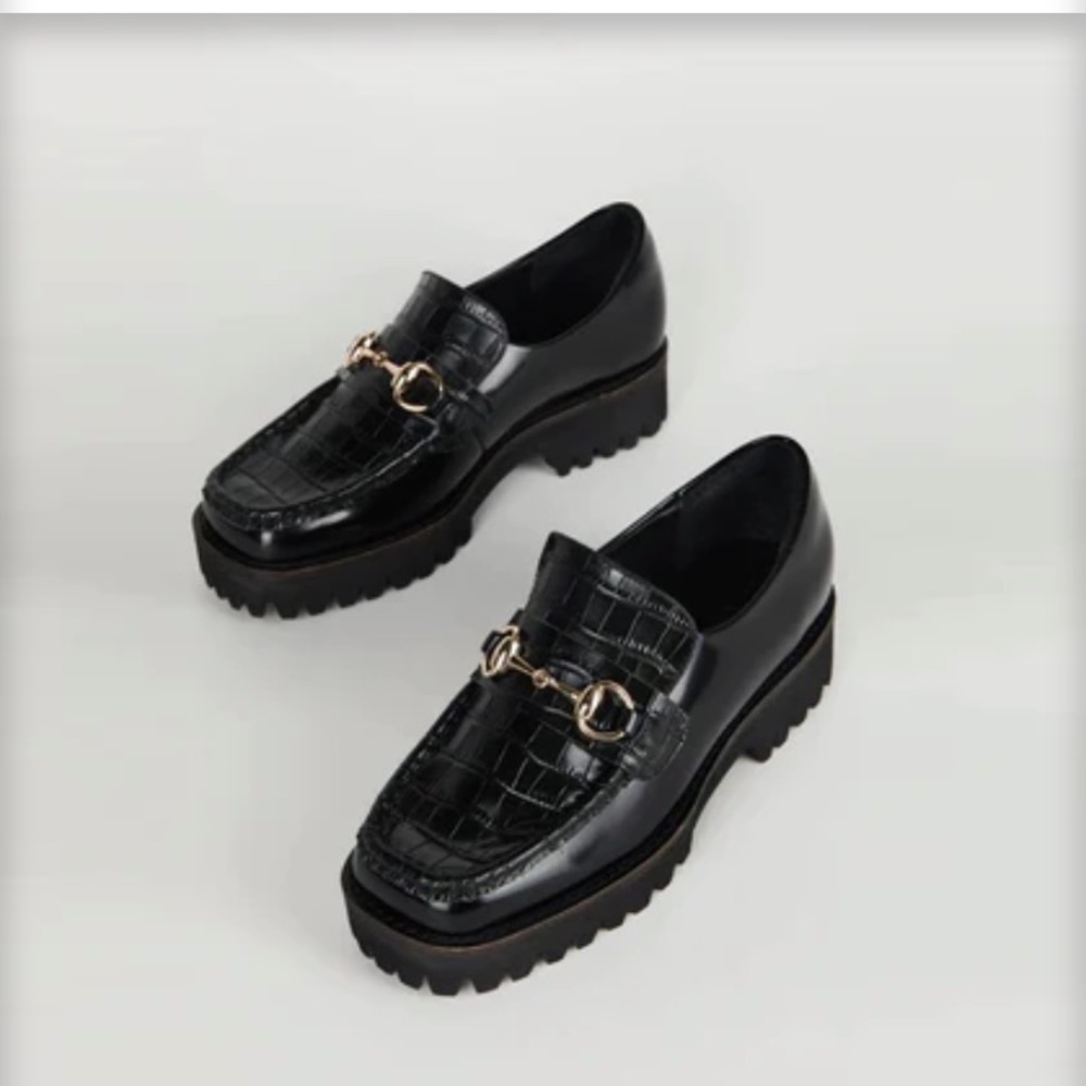 Intentionally Blank black crocodile women’s loafers